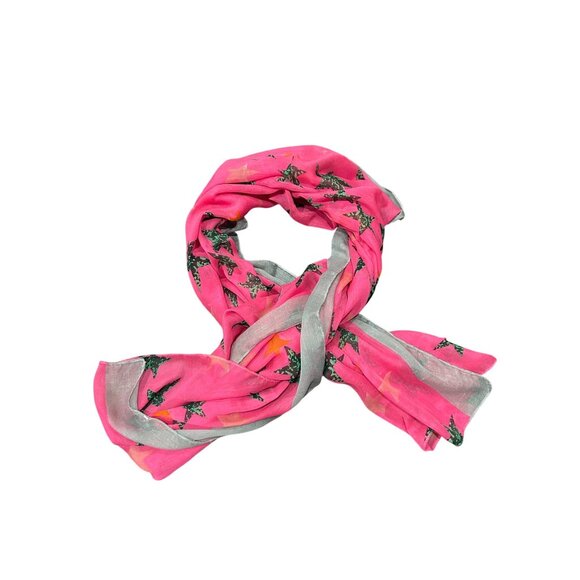 Star Print Rectangle Scarf Pink Gray Shawl Lightweight Fall Neck Wrap Cozy - Picture 1 of 7